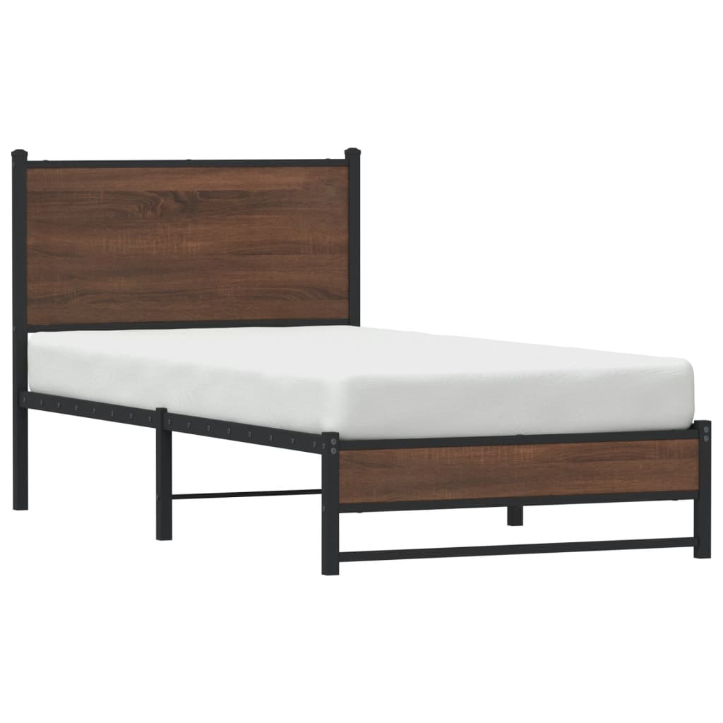 vidaXL Metal Bed Frame without Mattress Brown Oak 90x190 cm Single