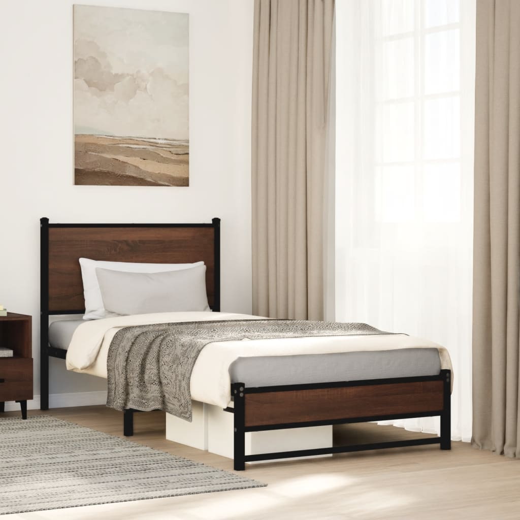 vidaXL Metal Bed Frame without Mattress Brown Oak 90x190 cm Single