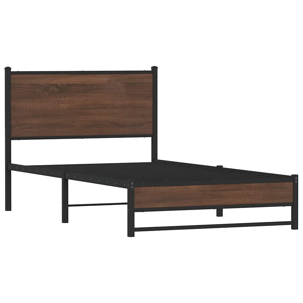 vidaXL Metal Bed Frame without Mattress Brown Oak 100x200 cm