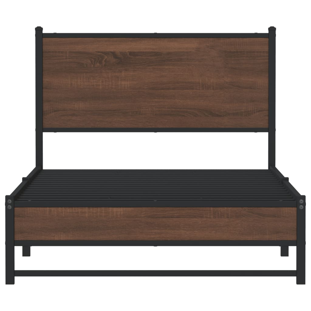 vidaXL Metal Bed Frame without Mattress Brown Oak 107x203 cm