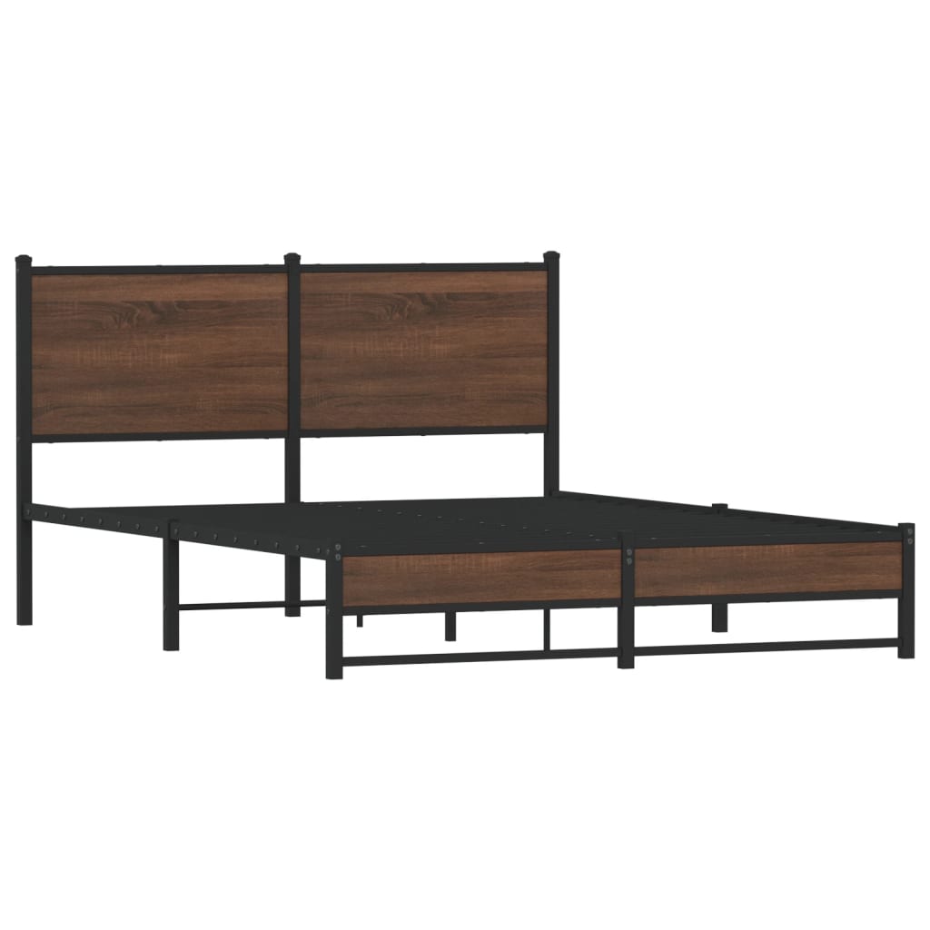 vidaXL Metal Bed Frame without Mattress Brown Oak 140x190 cm