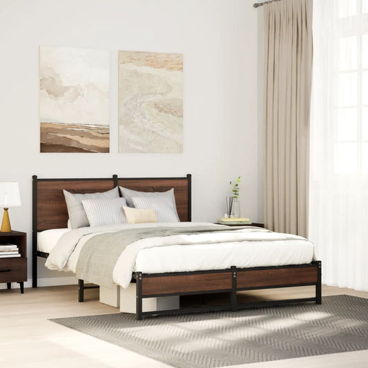 vidaXL Metal Bed Frame without Mattress Brown Oak 140x200 cm
