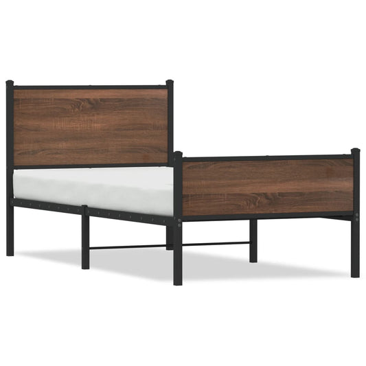 vidaXL Metal Bed Frame without Mattress Brown Oak 90x190 cm Single