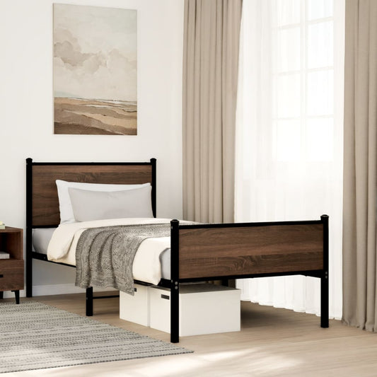 vidaXL Metal Bed Frame without Mattress Brown Oak 90x190 cm Single