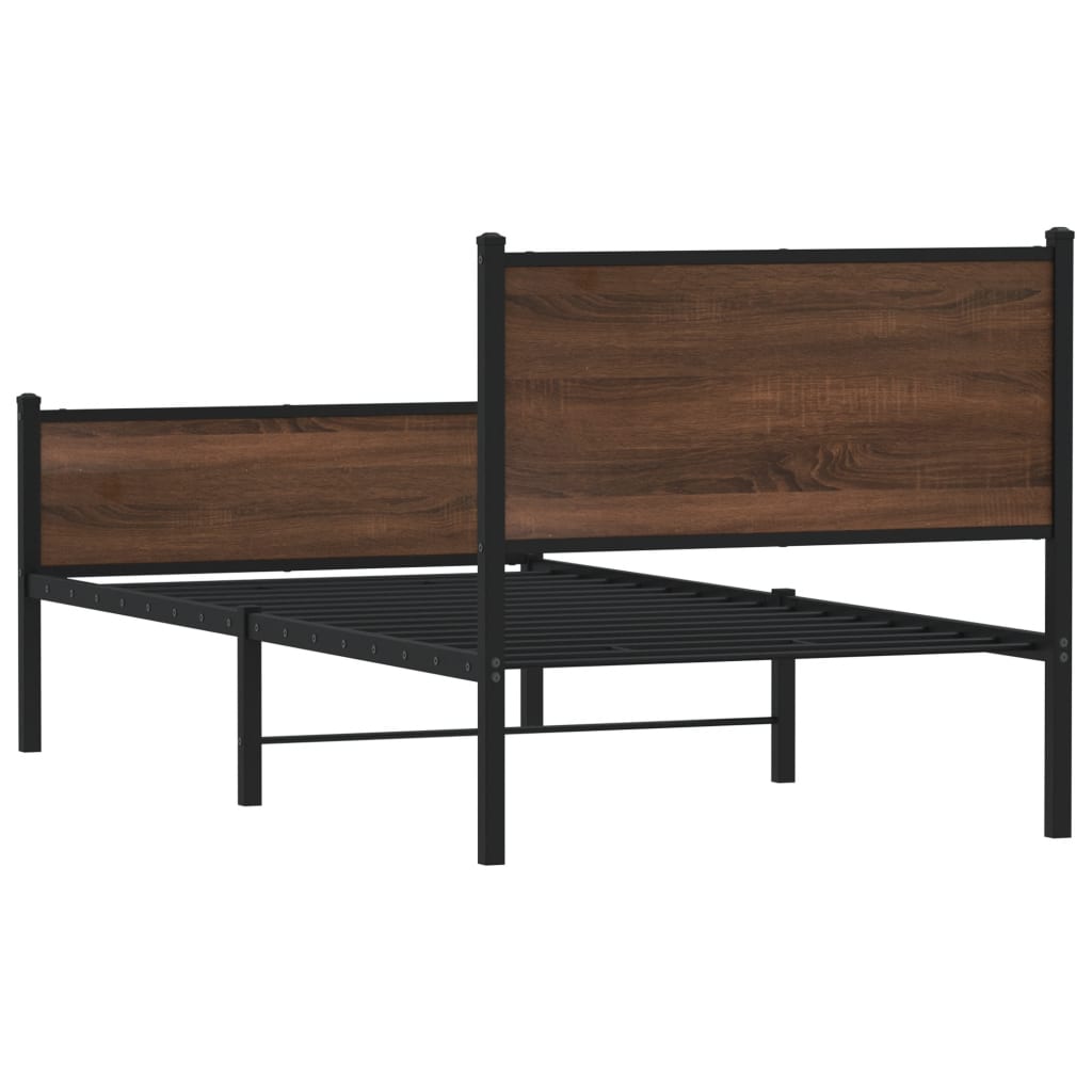 vidaXL Metal Bed Frame without Mattress Brown Oak 90x200 cm