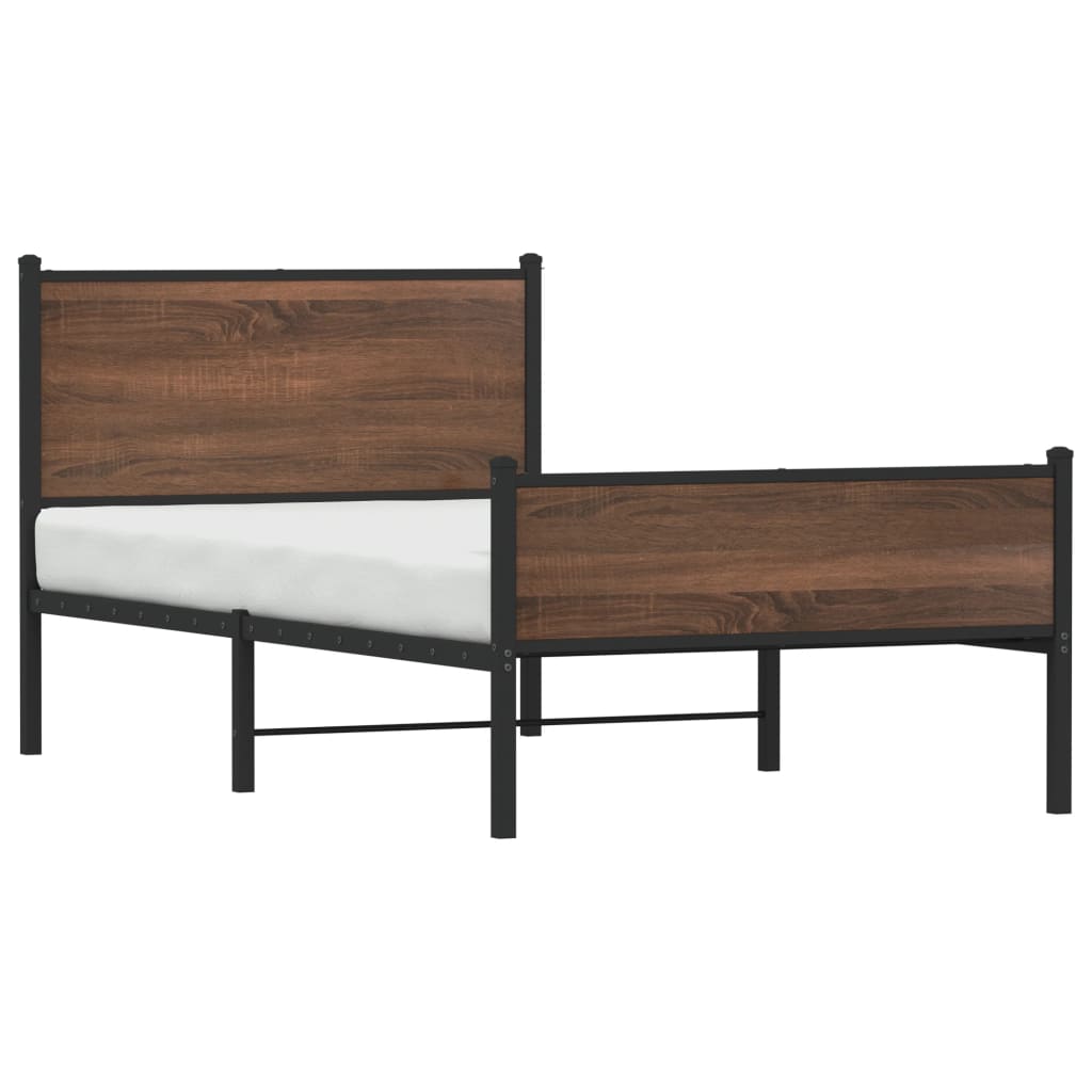 vidaXL Metal Bed Frame without Mattress Brown Oak 100x190 cm