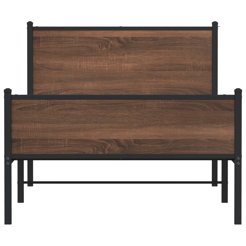 vidaXL Metal Bed Frame without Mattress Brown Oak 100x190 cm