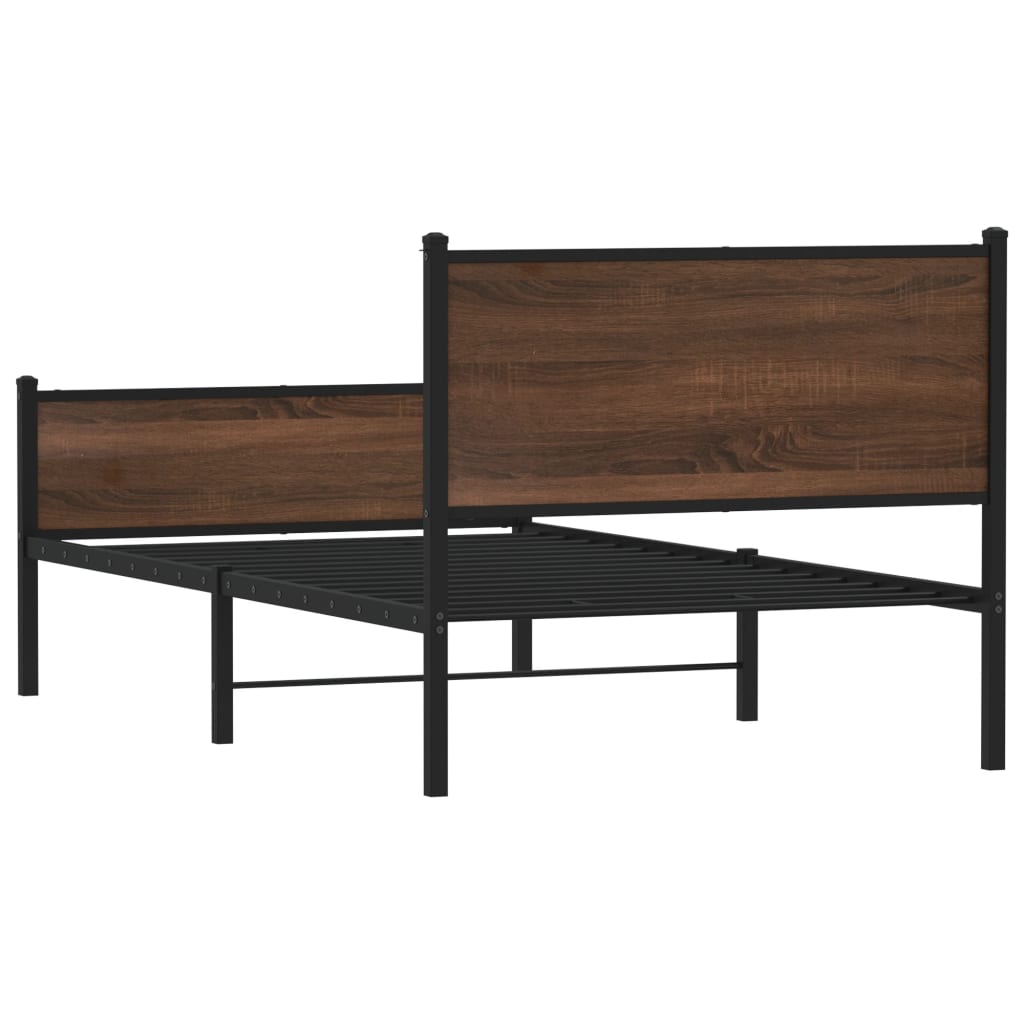 vidaXL Metal Bed Frame without Mattress Brown Oak 100x190 cm