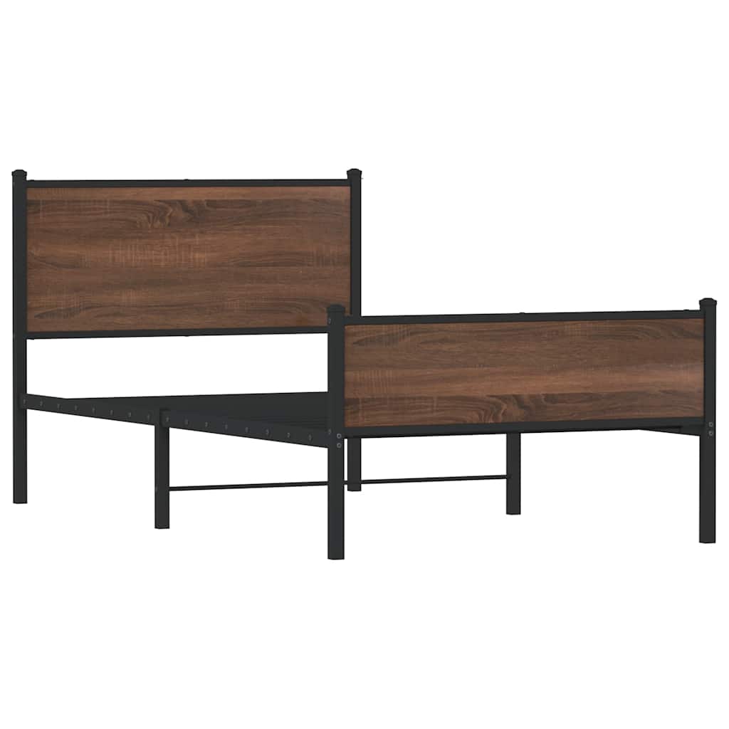 vidaXL Metal Bed Frame without Mattress Brown Oak 100x200 cm