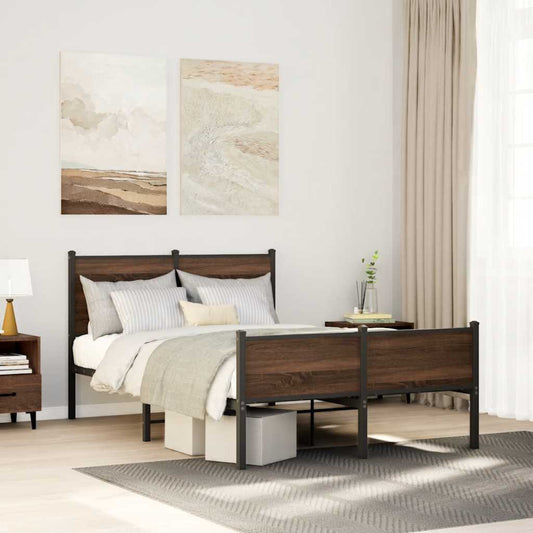 vidaXL Metal Bed Frame without Mattress Brown Oak 120x200 cm