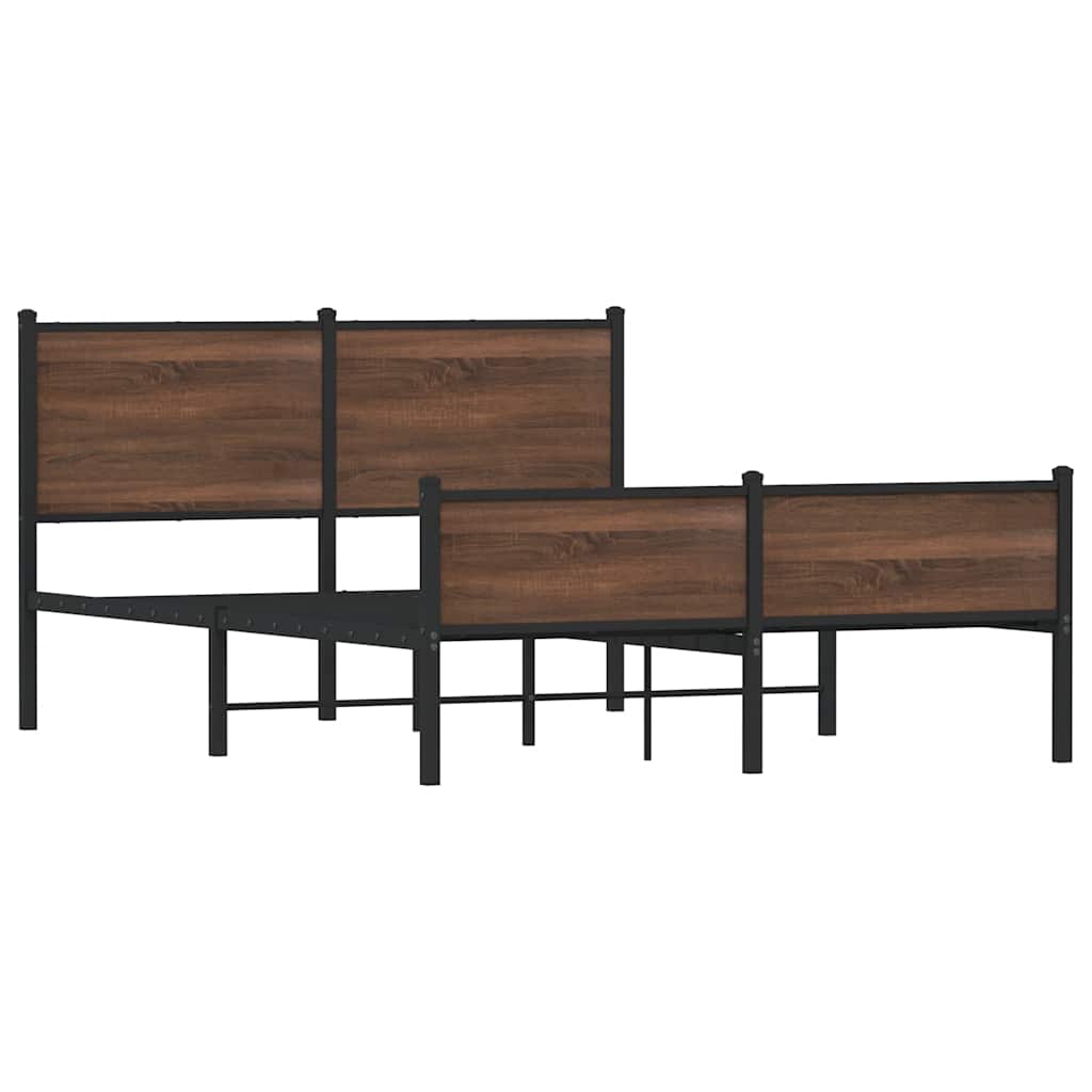vidaXL Metal Bed Frame without Mattress Brown Oak 140x190 cm
