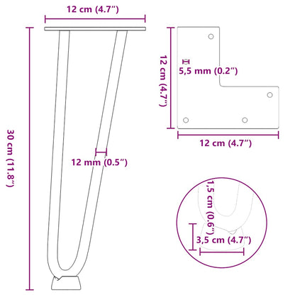 vidaXL Hairpin Legs for Coffee Table 4 pcs Natural Steel 30 cm Solid Steel