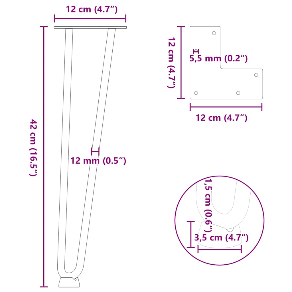 vidaXL Hairpin Legs for Coffee Table 4 pcs Natural Steel 42 cm Solid Steel