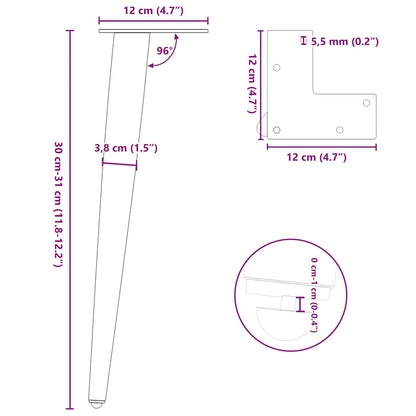 vidaXL Coffee Table Legs Conical Shape 4 pcs Natural Steel 30-31 cm Steel