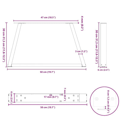 vidaXL Coffee Table Legs V-Shape 2 pcs Black 50x(30-31.3) cm Steel