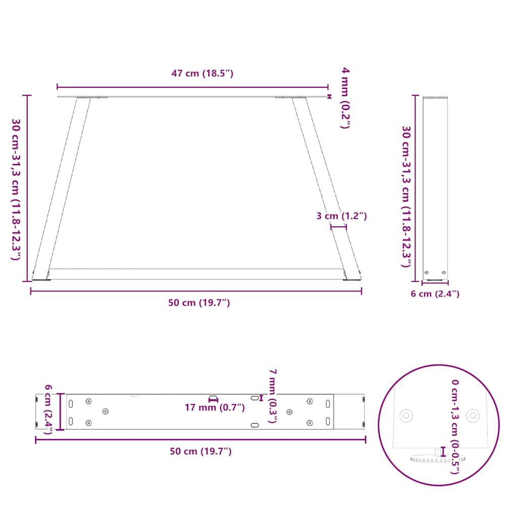 vidaXL Coffee Table Legs V-Shape 2 pcs White 50x(30-31.3) cm Steel