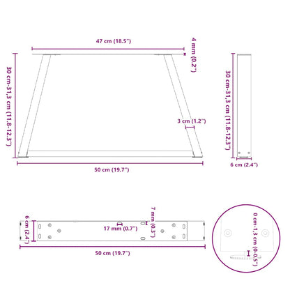 vidaXL Coffee Table Legs V-Shape 2 pcs White 50x(30-31.3) cm Steel