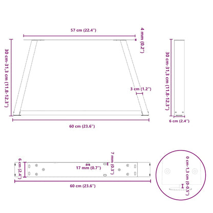 vidaXL Coffee Table Legs V-Shape 2 pcs White 60x(30-31.3) cm Steel