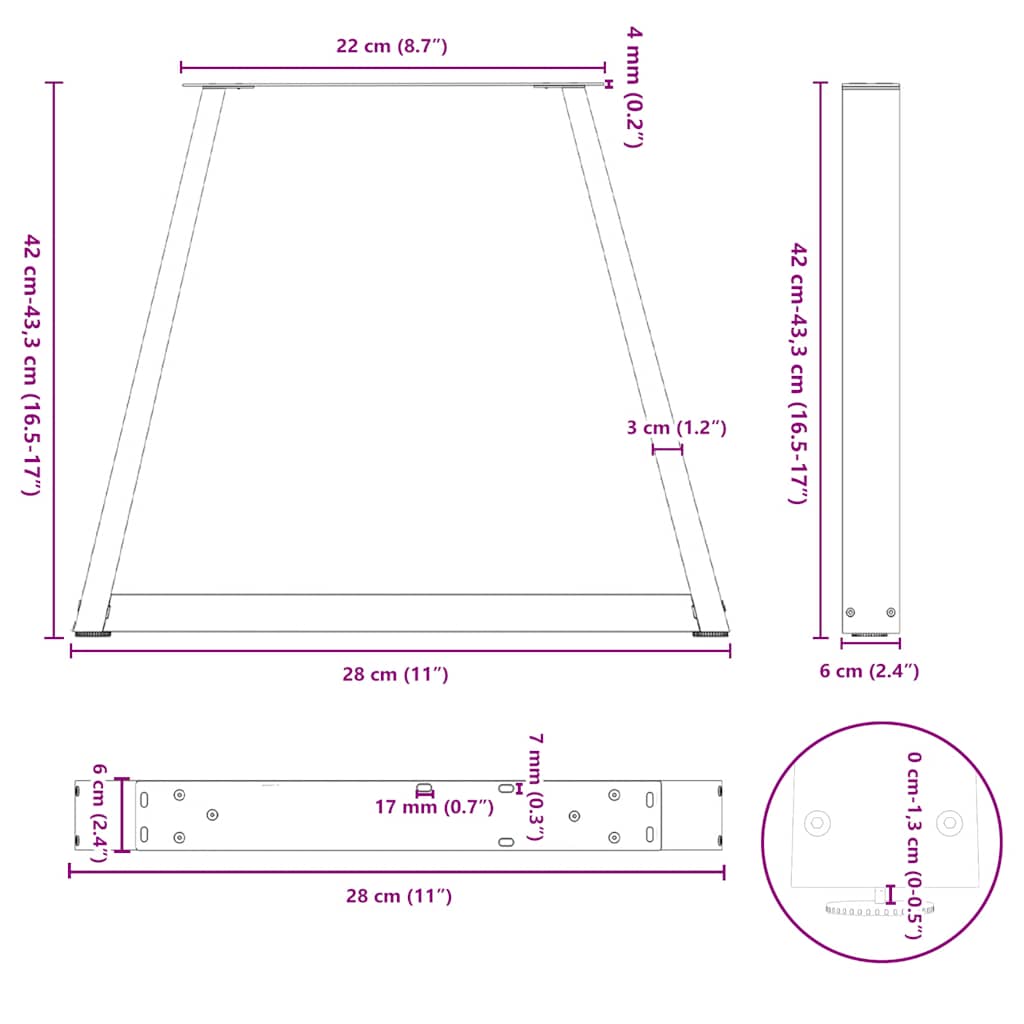 vidaXL Coffee Table Legs V-Shape 2 pcs White 28x(42-43.3) cm Steel