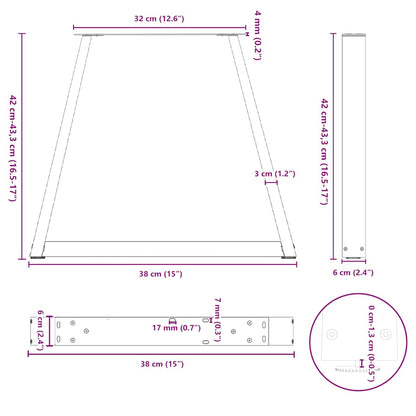 vidaXL Coffee Table Legs V-Shape 2 pcs Natural Steel 38x(42-43.3) cm Steel