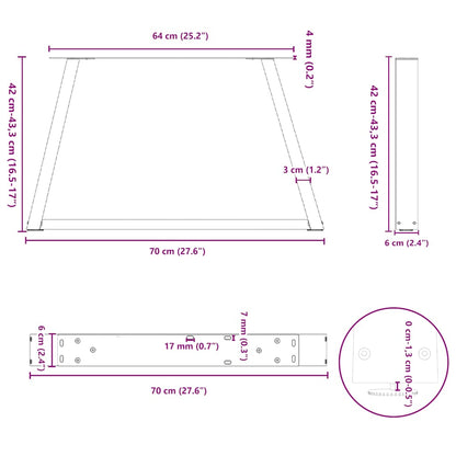 vidaXL Coffee Table Legs V-Shape 2 pcs Black 70x(42-43.3) cm Steel