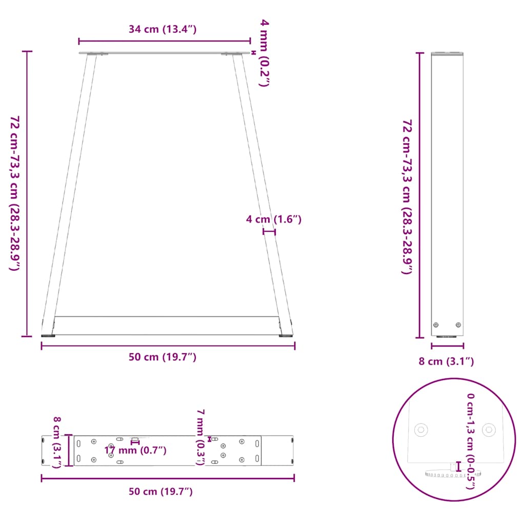 vidaXL Dining Table Legs V-Shape 2 pcs White 50x(72-73.3) cm Steel