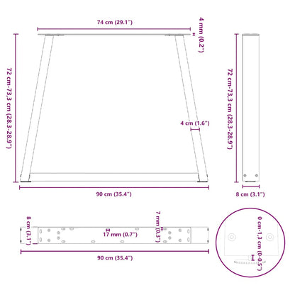 vidaXL Dining Table Legs V-Shape 2 pcs Black 90x(72-73.3) cm Steel