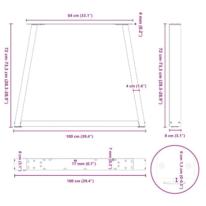vidaXL Dining Table Legs V-Shape 2 pcs Black 100x(72-73.3) cm Steel