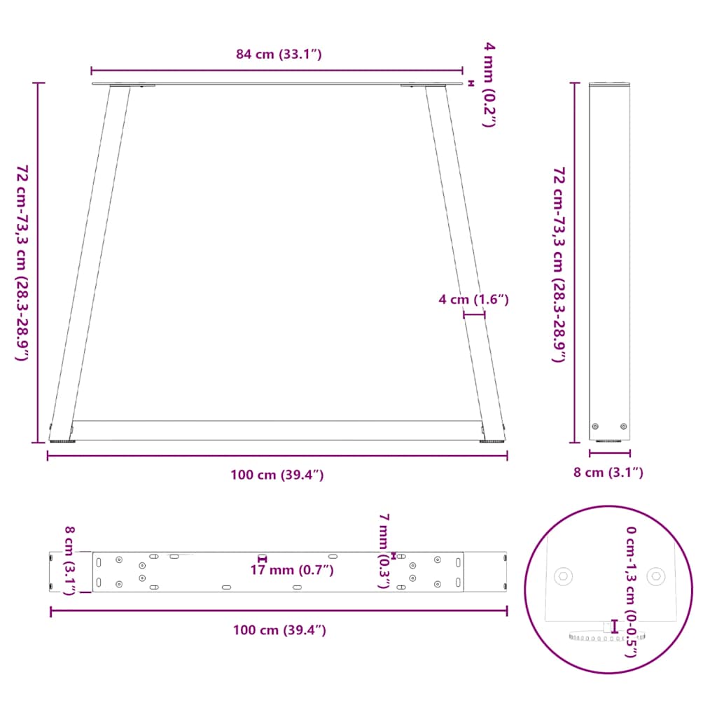 vidaXL Dining Table Legs V-Shape 2 pcs White 100x(72-73.3) cm Steel