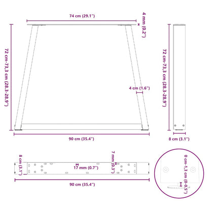 vidaXL Dining Table Legs V-Shape 3 pcs White 90x(72-73,3) cm Steel