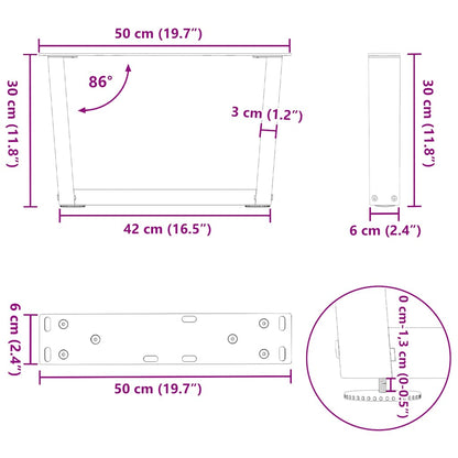 vidaXL Coffee Table Legs V-Shape 2 pcs Natural Steel 50x(30-31.3) cm Steel