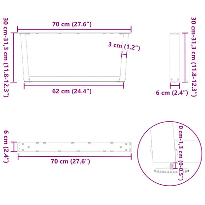 vidaXL Coffee Table Legs V-Shape 2 pcs Anthracite 70x(30-31.3) cm Steel
