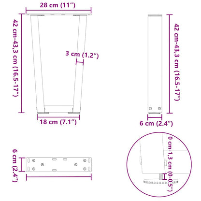 vidaXL Coffee Table Legs V-Shape 2 pcs Black 28x(42-43.3) cm Steel