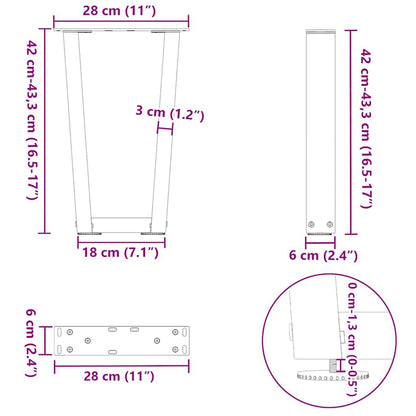 vidaXL Coffee Table Legs V-Shape 2 pcs White 28x(42-43,3) cm Steel