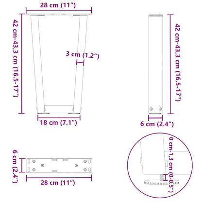 vidaXL Coffee Table Legs V-Shape 2 pcs Anthracite 28x(42-43.3) cm Steel