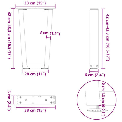 vidaXL Coffee Table Legs V-Shape 2 pcs Black 38x(42-43.3) cm Steel