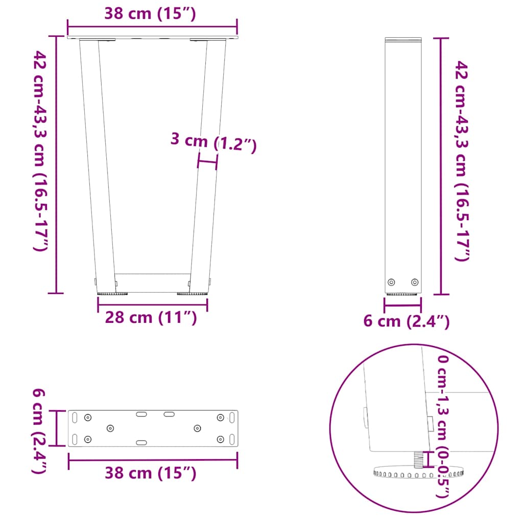 vidaXL Coffee Table Legs V-Shape 2 pcs White 38x(42-43.3) cm Steel