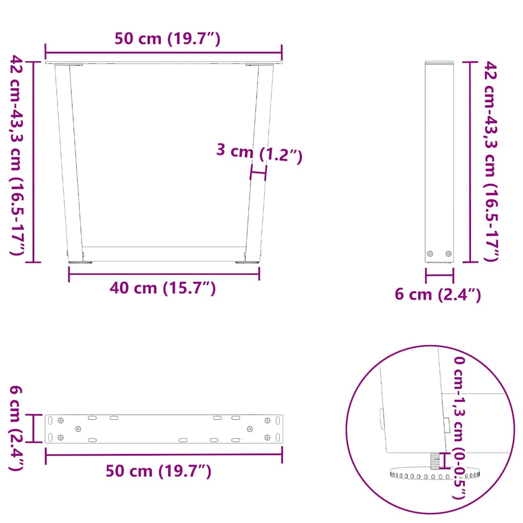 vidaXL Coffee Table Legs V-Shape 2 pcs Anthracite 50x(42-43.3) cm Steel