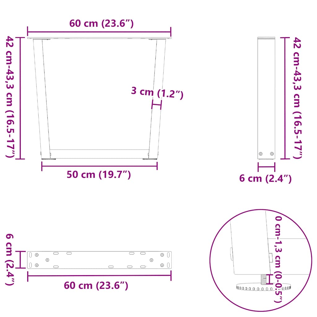 vidaXL Coffee Table Legs V-Shape 2 pcs Anthracite 60x(42-43.3) cm Steel