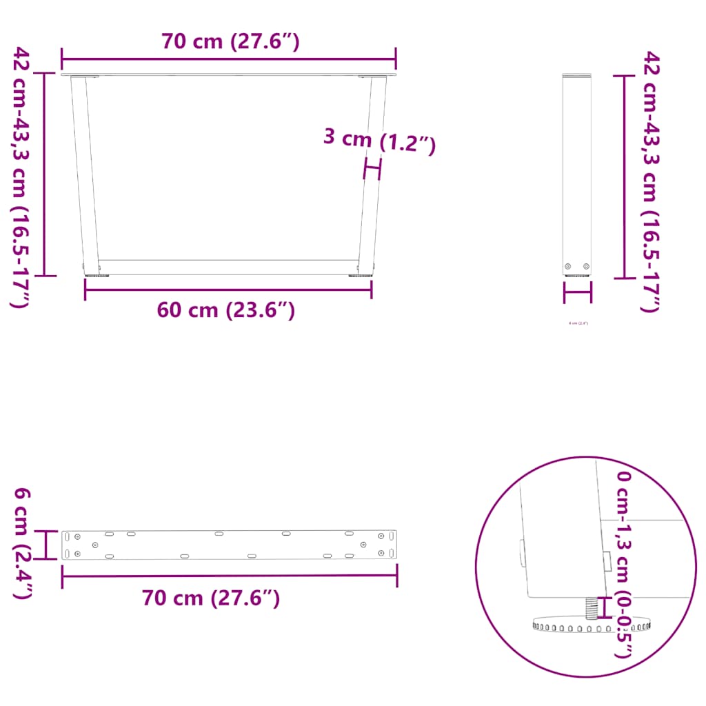 vidaXL Coffee Table Legs V-Shape 2 pcs Anthracite 70x(42-43.3) cm Steel