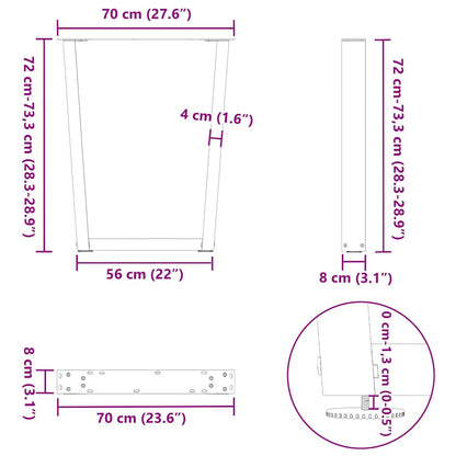 vidaXL Dining Table Legs V-Shape 2 pcs Black 70x(72-73.3) cm Steel