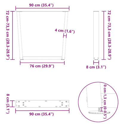 vidaXL Dining Table Legs V-Shape 2 pcs Black 90x(72-73.3) cm Steel