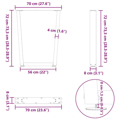 vidaXL Dining Table Legs V-Shape 3 pcs Natural Steel 70x(72-73.3) cm Steel
