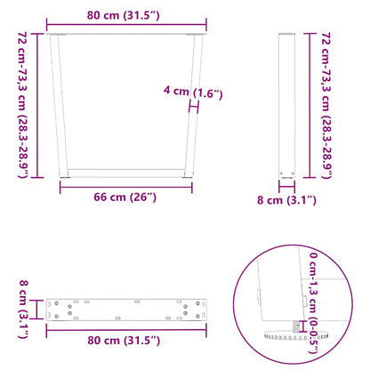 vidaXL Dining Table Legs V-Shape 3 pcs Black 80x(72-73.3) cm Steel