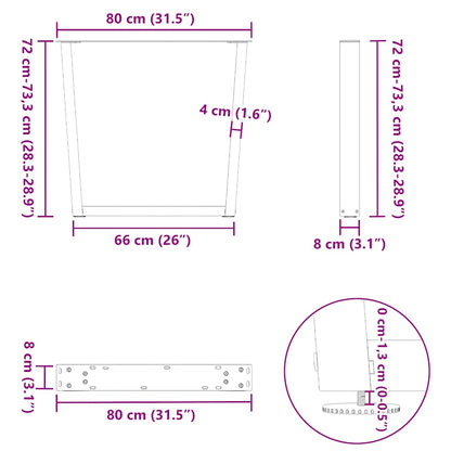 vidaXL Dining Table Legs V-Shape 3 pcs White 80x(72-73.3) cm Steel