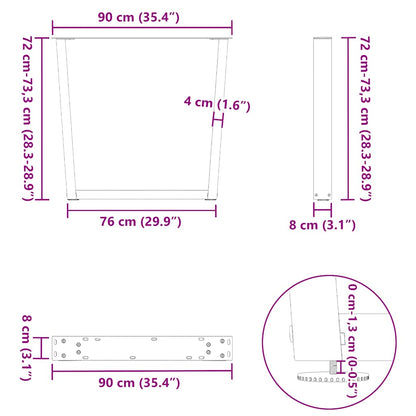 vidaXL Dining Table Legs V-Shape 3 pcs Black 90x(72-73.3) cm Steel