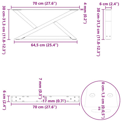 vidaXL Coffee Table Legs 2 pcs White 70x(30-31.3) cm Steel