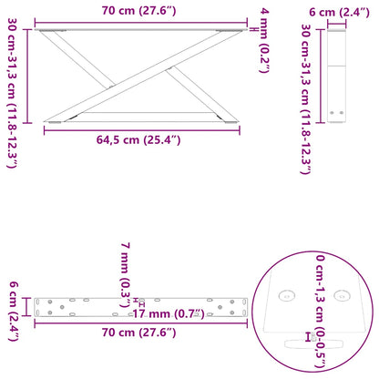 vidaXL Coffee Table Legs 2 pcs Natural Steel 70x(30-31,3) cm Steel