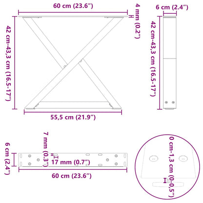 vidaXL Coffee Table Legs 2 pcs Black 60x(42-43.3) cm Steel