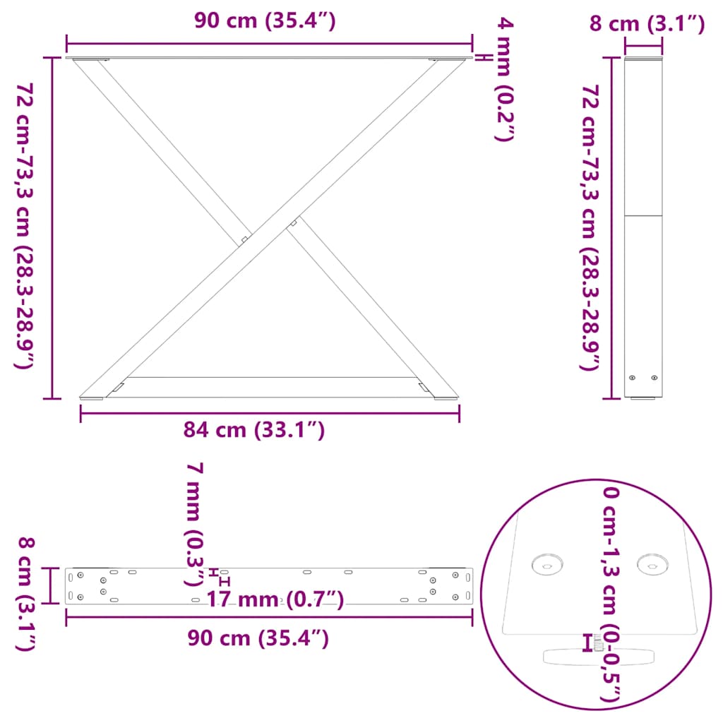 vidaXL Dining Table Legs 2 pcs Black 90x(72-73.3) cm Steel